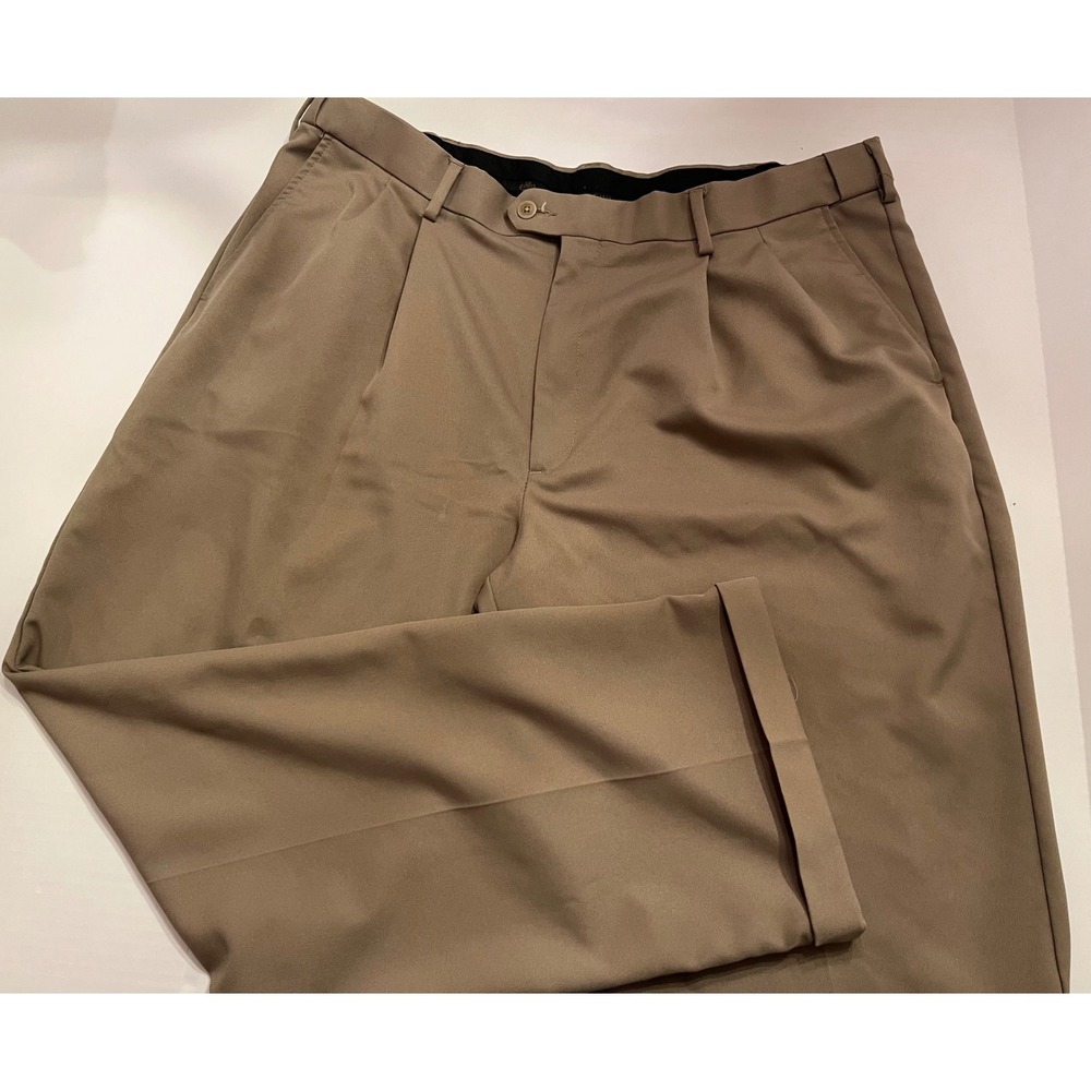 Savane Comfort Plus Mens Pleated Dress Pants Khaki Tan Cuffed Size 40x30